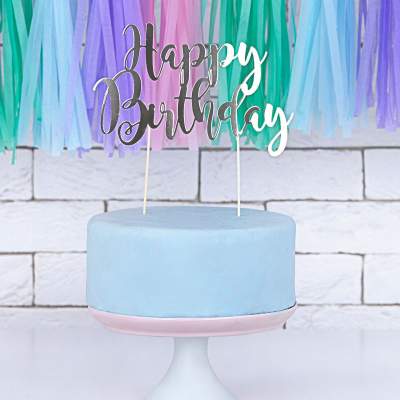 PartyDeco Cake Topper Happy - Birthday Silber