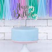 PartyDeco Cake Topper Happy - Birthday Silber