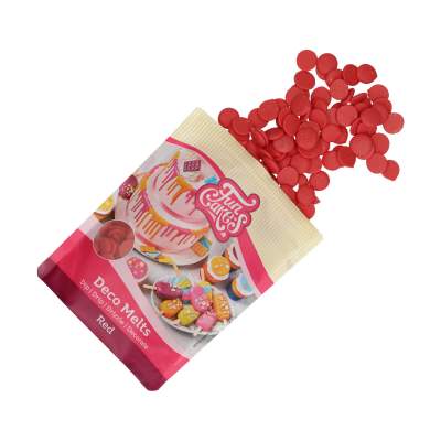 Funcakes Deco Melts, Rot, 250g, Schmelz-Glasur-Drops, schmelzen, gießen, drippen, fertig