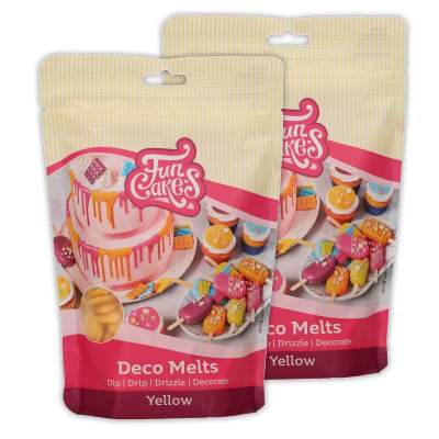 Doppelpack Funcakes Deco Melts Gelb Yellow 2x 250g (500g), Glasur-Drops, Fertig